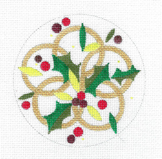 STAR ~ 12 Days of Christmas ~ 5 Gold Rings 4" Round handpainted Needlepoint Canvas by Raymond Crawford