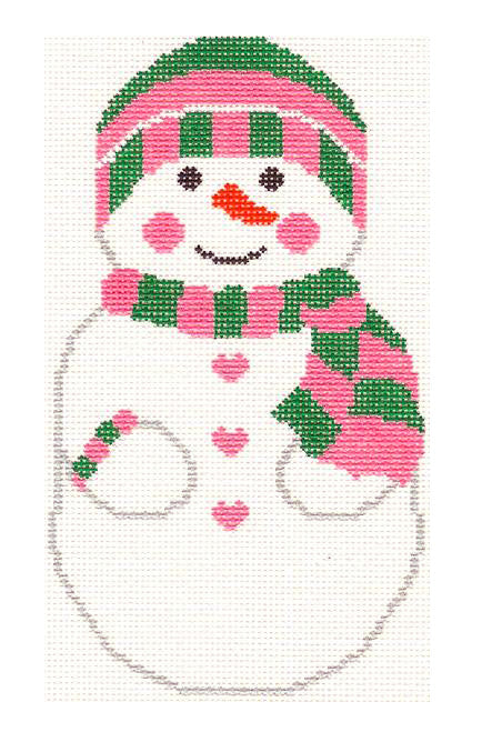 MRS. FROSTY the SNOWMAN handpainted 18 Mesh Needlepoint Canvas Ornament by Silver Needle