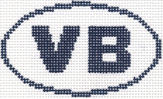 Sign Oval ~ "VB" VIRGINIA BEACH, Virginia SIGN Oval handpainted 13 Mesh Needlepoint Ornament Canvas Silver Needle