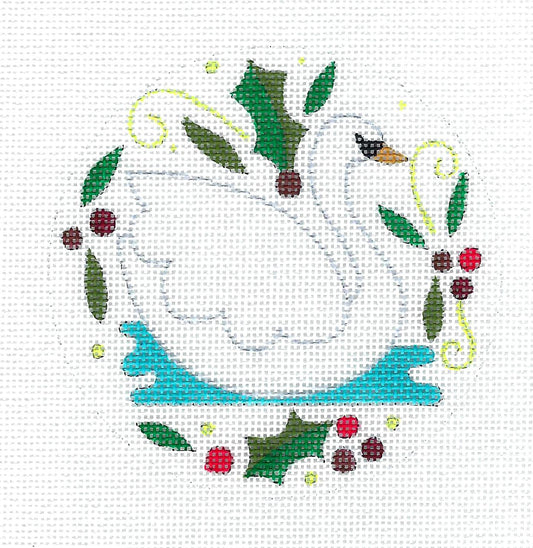 12 Days of Christmas ~ "7 SWANS SWIMMING" 4" Round HP Needlepoint Canvas by Raymond Crawford