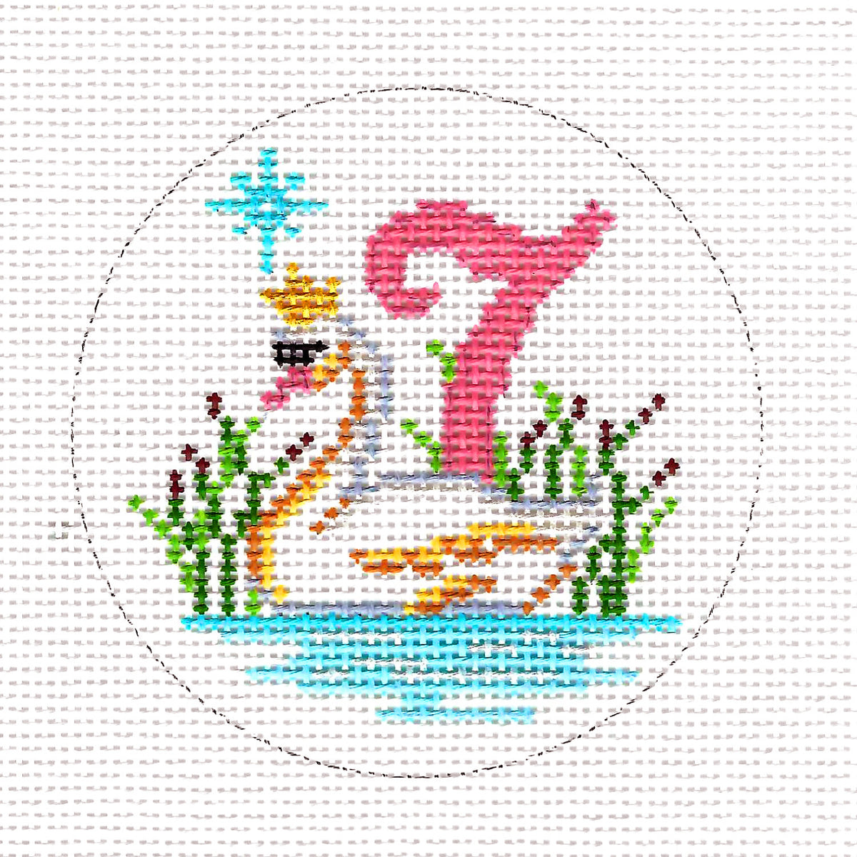 12 Days of Christmas ~ 7 Swans Swimming 13 Mesh handpainted 4" Rd. Needlepoint Canvas by Alice Peterson