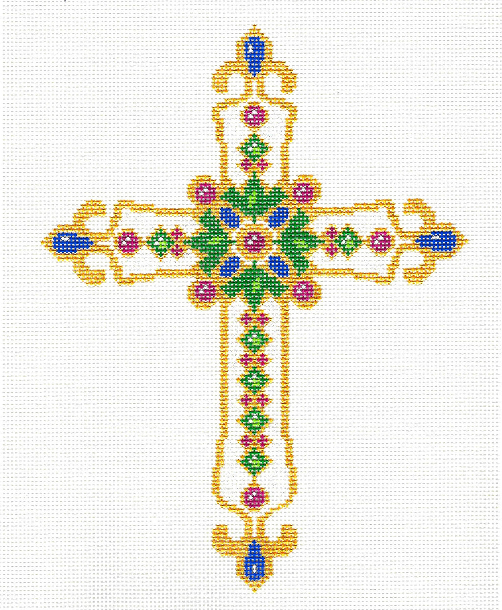Cross ~ Elegant 7" Tall Diamond Dusted Jeweled CROSS handpainted Needlepoint Canvas LEE