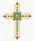 Cross ~ Elegant 7" Tall Diamond Dusted Jeweled CROSS handpainted Needlepoint Canvas LEE