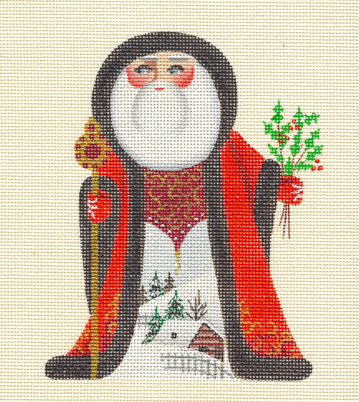 International ~ "Holly Hills" Russian Santa Handpainted 18 Mesh Needlepoint Canvas by Leigh Designs