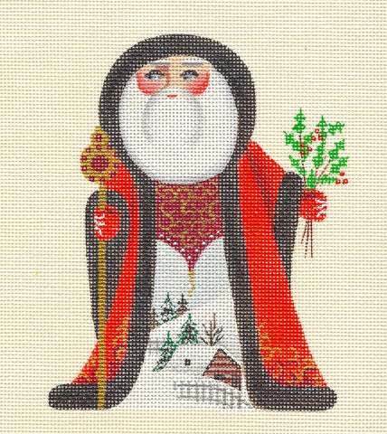 "Holly Hills" Russian Santa Handpainted 18 Mesh Needlepoint canvas by Leigh Designs