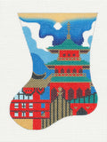 Pagoda Temple Mini Stocking handpainted Needlepoint Ornament Canvas by Amanda Lawford *RETIRED*