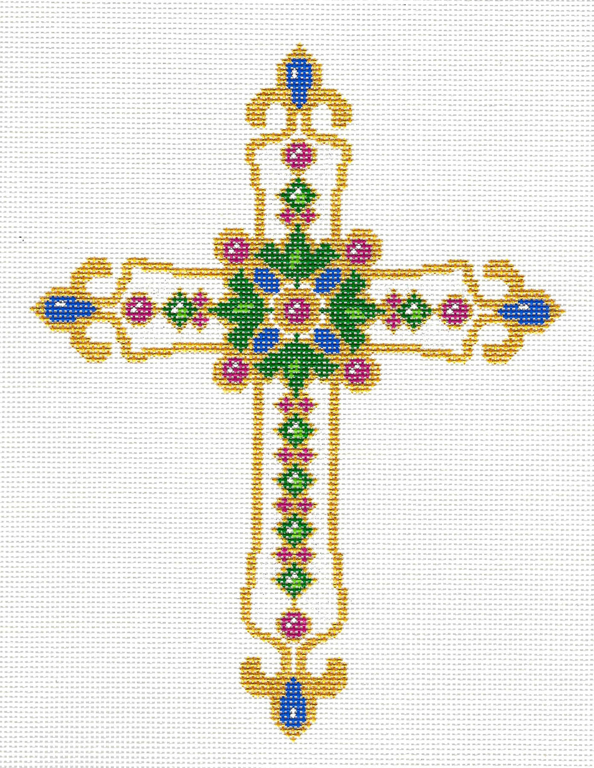 Cross ~ Elegant 7" Tall Diamond Dusted Jeweled CROSS handpainted Needlepoint Canvas LEE