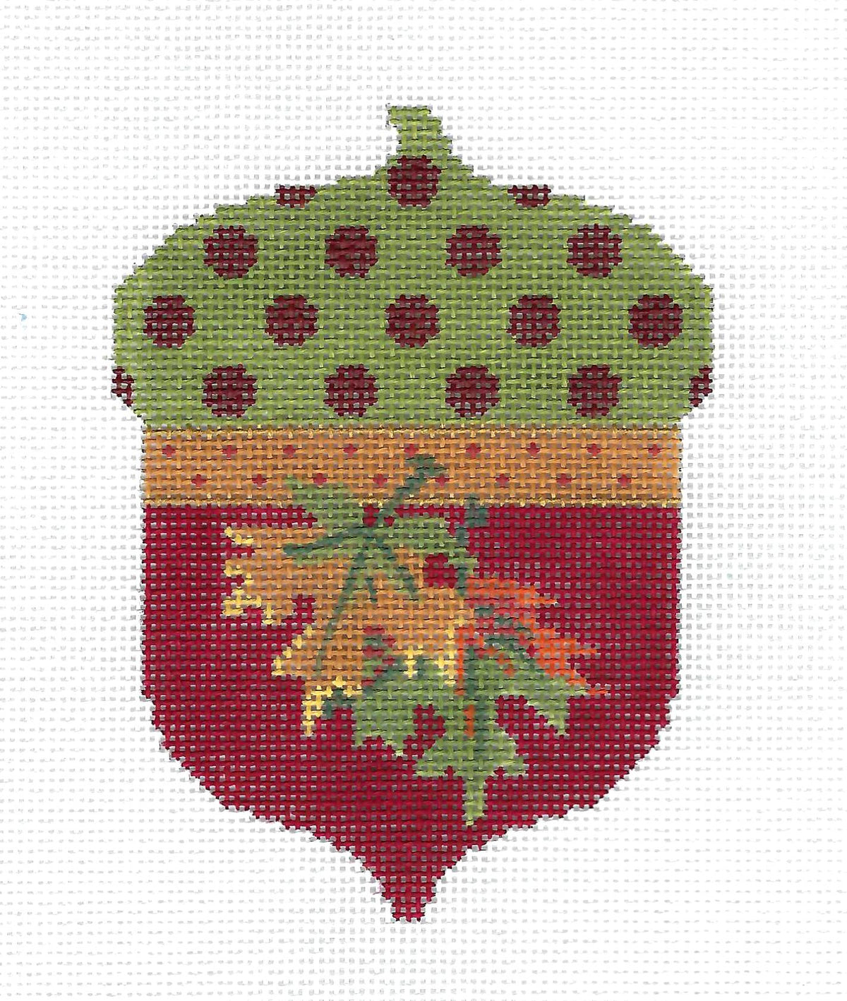 Kelly Clark ~ ACORN with Autumn Maple Leaves handpainted Needlepoint Canvas Ornament