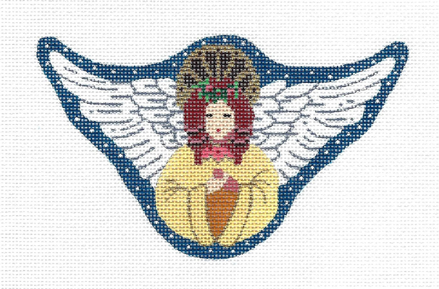 Christmas ~ SNOW QUEEN ANGEL in Golden Robe 18 Mesh handpainted Needlepoint Ornament Canvas by MM Designs