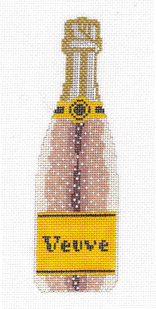 "Veuve" Champagne Bottle in Antelope Print handpainted Needlepoint Canvas by C'ate La Vie