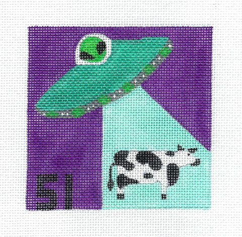 AREA 51 Supernatural in Nevada 4" Square Handpainted Needlepoint Canvas Ornament by Melissa Prince
