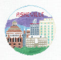 Travel Round ~ ASHEVILLE, NORTH CAROLINA  18 Mesh 4" Round handpainted Needlepoint Canvas by Kathy Schenkel