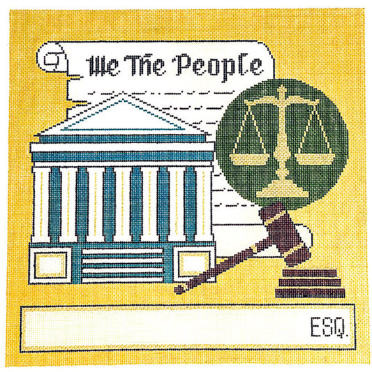 Professions ~ Attorney Lawyer "ESQ" 14x14 on 13 mesh handpainted LG. Needlepoint Canvas by LEE