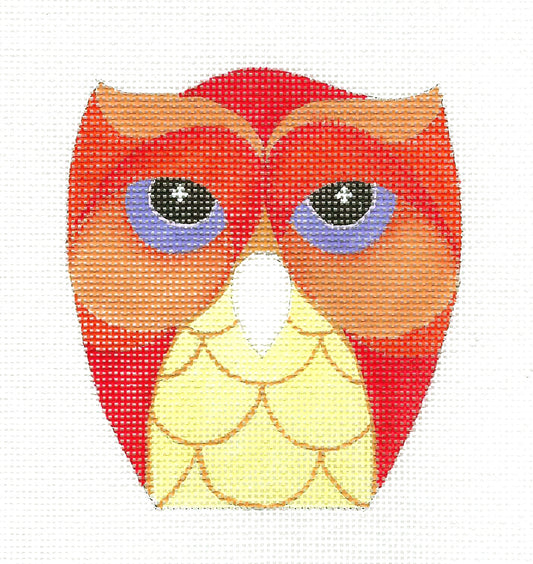 Bird ~ Autumn Fire Orange Owl Ornament handpainted Needlepoint Canvas by Raymond Crawford