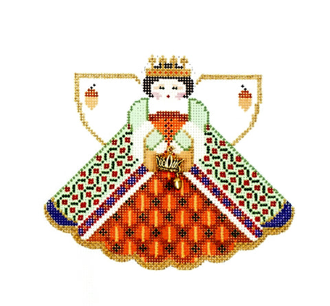 Angel ~ Autumn Queen Angel in a Dress of Fall Colors with Golden Charm handpainted 18 mesh Needlepoint Canvas by Painted Pony