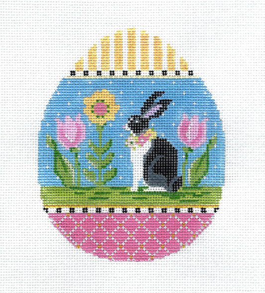 Kelly Clark - Easter Black & White Bunny Rabbit EGG handpainted Needlepoint Canvas Kelly Clark
