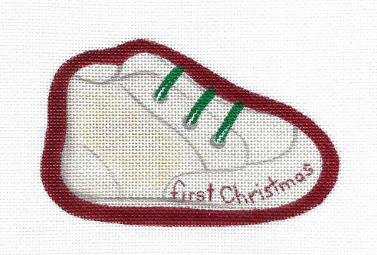 Baby's First Christmas Shoe ~ handpainted 18 mesh Needlepoint Ornament Canvas by Ginny Diesel CBK