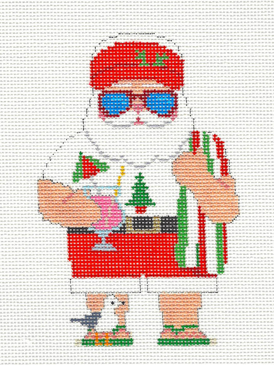 Santa ~ Beach Santa Ornament handpainted 18 Mesh Needlepoint Canvas by Susan Roberts