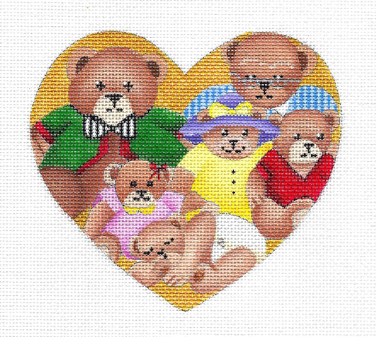 Teddy Bear Family Heart Ornament handpainted Needlepoint Canvas by dede