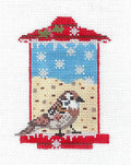 Birds ~ WREN Bird at a Bird Feeder handpainted 18 Mesh Needlepoint Ornament by CH Designs ~ Danji
