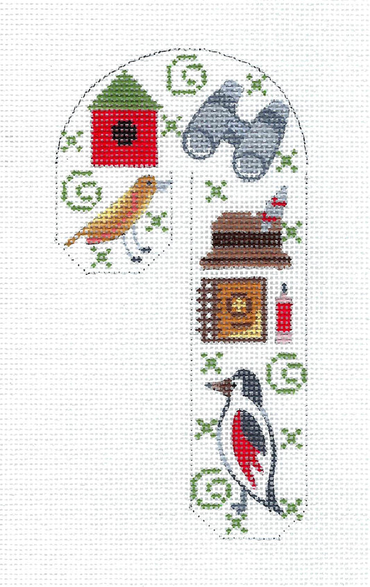 Birds ~ Bird Watching Med. Candy Cane 18 Mesh Ornament handpainted Needlepoint Canvas CH Designs by Danji