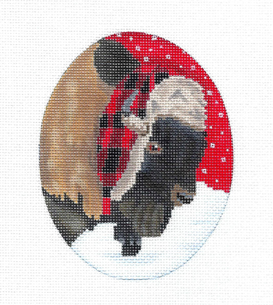 Christmas ~ Bison with a Scarf in Winter Ornament handpainted 18 Mesh Needlepoint Canvas by Scott Church