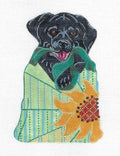 Dog Canvas ~ Black Labrador Dog in Sunflower Bag handpainted 18 mesh Needlepoint Canvas by Kamala ~JulieMar