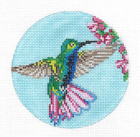 Bird Round ~ Black Throated Mango Hummingbird 4" Round 18 Mesh handpainted Needlepoint Canvas by Needle Crossings