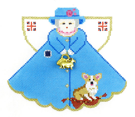 Angel ~ Queen & Her Corgi British Angel w/ Charms handpainted 18 mesh Needlepoint Canvas by Painted Pony