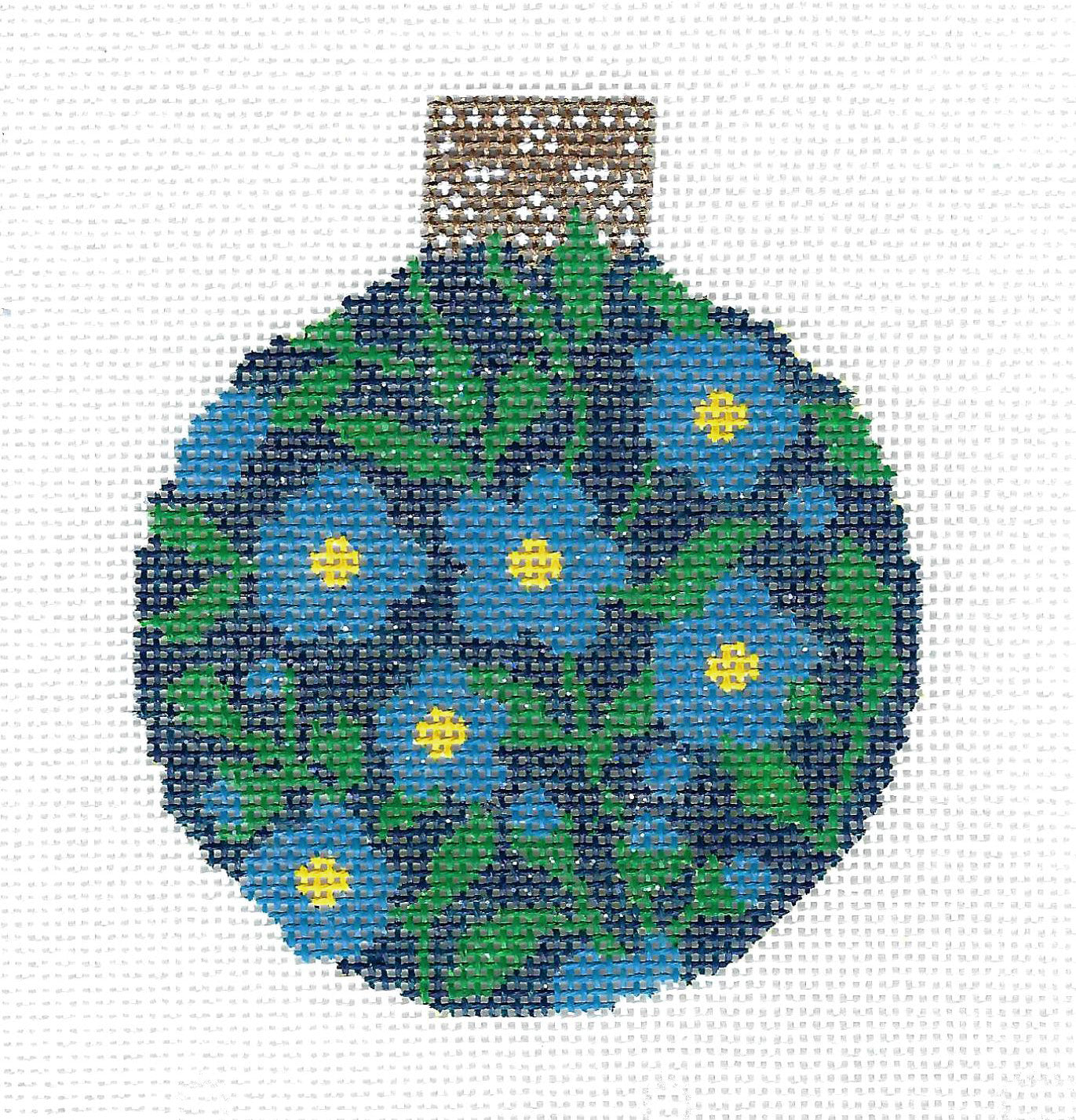 Blue Forget Me Not Ornament handpainted 18 mesh Needlepoint Canvas Whimsy & grace