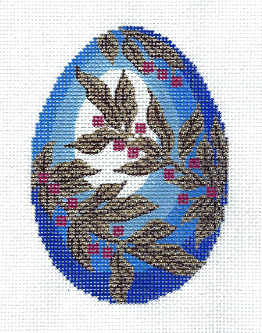 "EXCLUSIVE" Faberge Egg ~ Elegant Gold Leaves on a BLUE FABERGE EGG handpainted Needlepoint Canvas  by LEE