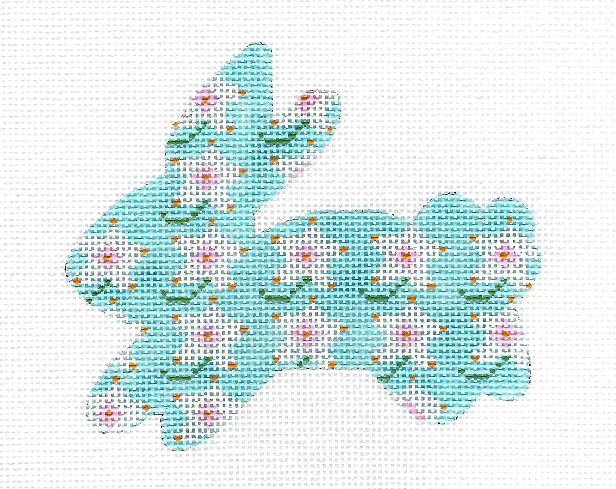 Bunny Rabbit Canvas ~ Floral Blue Bunny Ornament handpainted Needlepoint Canvas by CH Design Danji