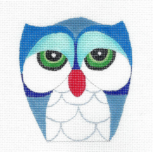Bird ~ Expressive Blue Owl Ornament handpainted Needlepoint Canvas by Raymond Crawford