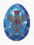 "EXCLUSIVE" Faberge Egg ~ Elegant Blue FABERGE EGG with Gold Crest and a White Diagonal Pattern handpainted Needlepoint Canvas  by LEE