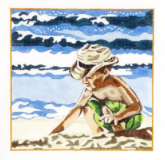 Children ~ Boy Playing on the Beach  handpainted Needlepoint Canvas by Kamala from Juliemar