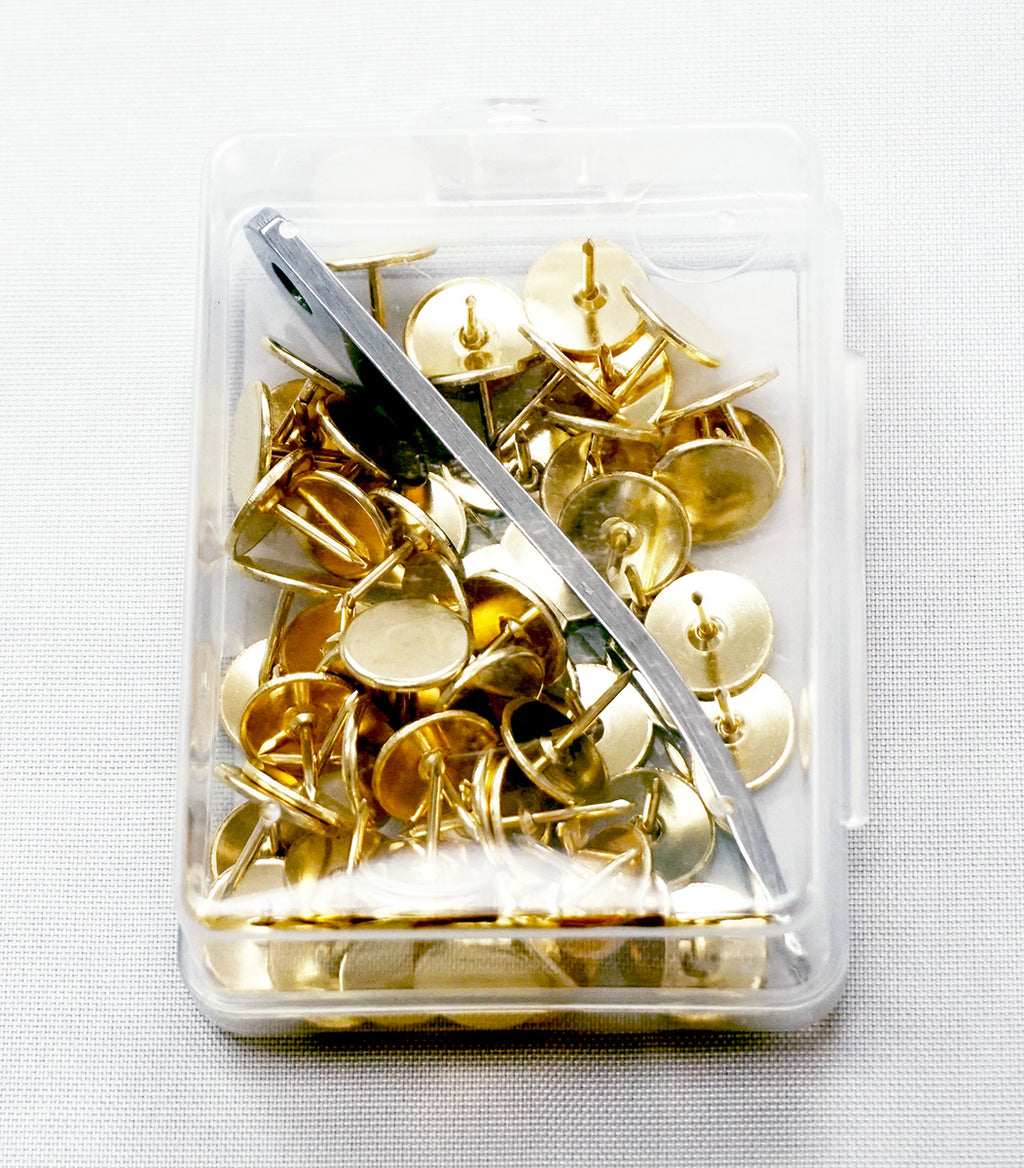 Brass Tacks with Remover & Case Non-rusting Thumb Tacks by Colonial for Needlepoint, Crafts, Sewing and X- Stitch