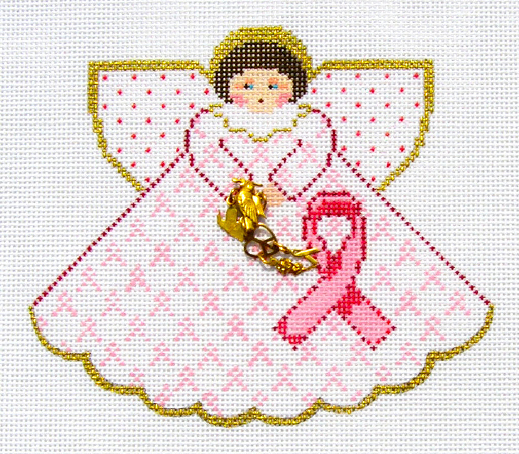 Angel ~ Pink Breast Cancer Awareness Angel & STITCH GUIDE handpainted 18 Mesh Needlepoint Canvas by Painted Pony