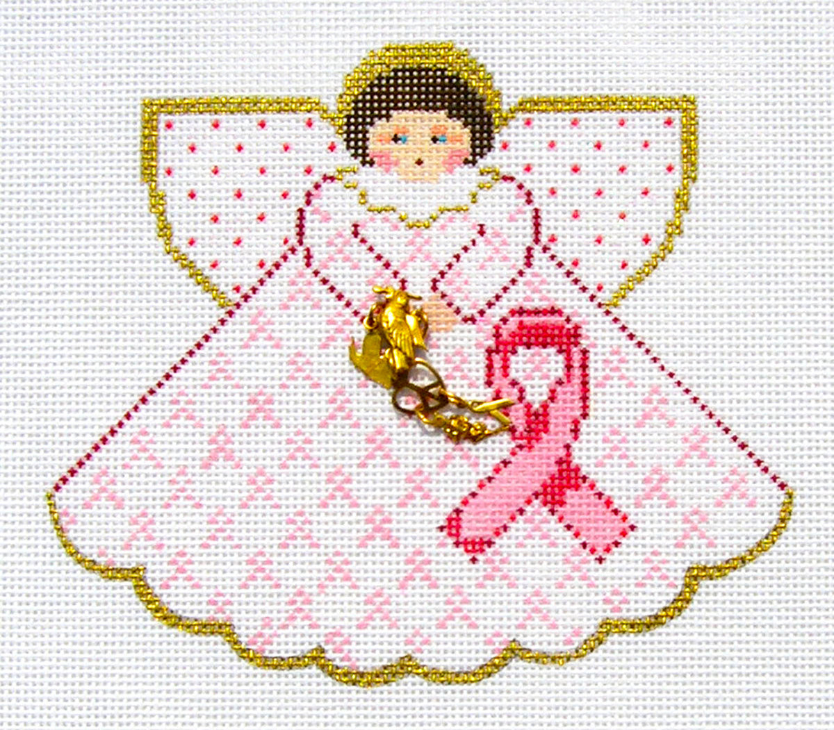 Angel ~ Pink Breast Cancer Awareness Angel & STITCH GUIDE handpainted 18 Mesh Needlepoint Canvas by Painted Pony