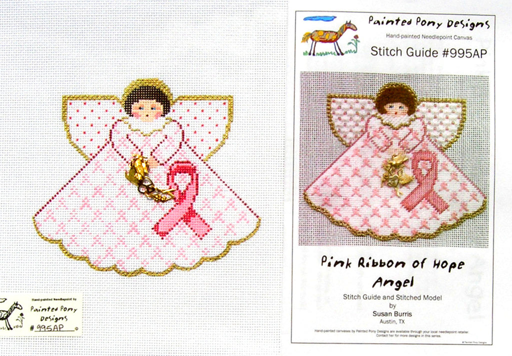 Angel ~ Pink Breast Cancer Awareness Angel & STITCH GUIDE handpainted 18 Mesh Needlepoint Canvas by Painted Pony