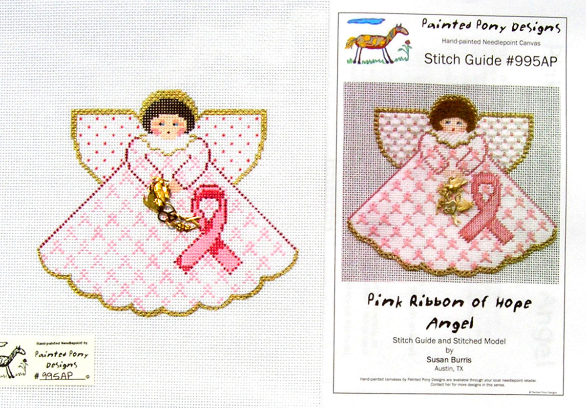 Angel ~ Pink Breast Cancer Awareness Angel & STITCH GUIDE handpainted 18 Mesh Needlepoint Canvas by Painted Pony
