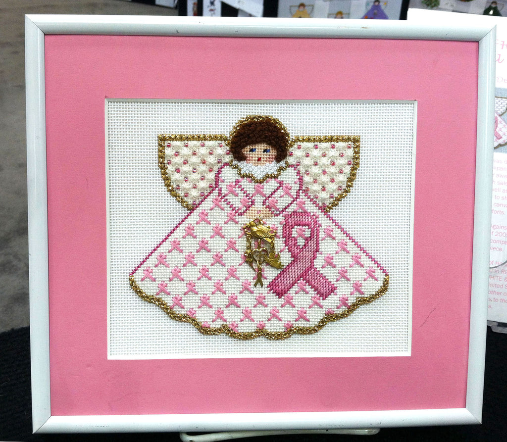 Angel ~ Pink Breast Cancer Awareness Angel & STITCH GUIDE handpainted 18 Mesh Needlepoint Canvas by Painted Pony