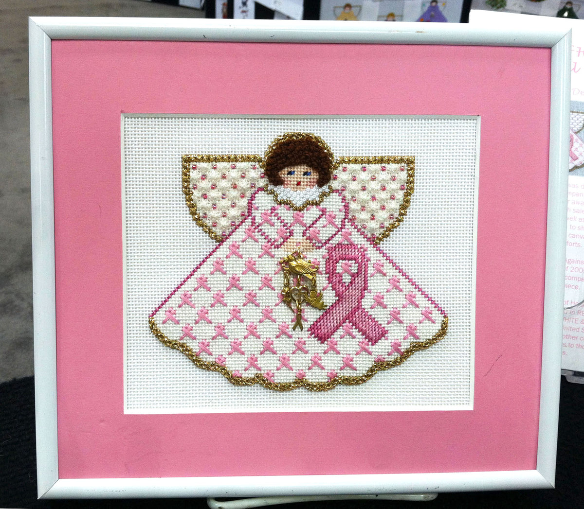 Angel ~ Pink Breast Cancer Awareness Angel & STITCH GUIDE handpainted 18 Mesh Needlepoint Canvas by Painted Pony
