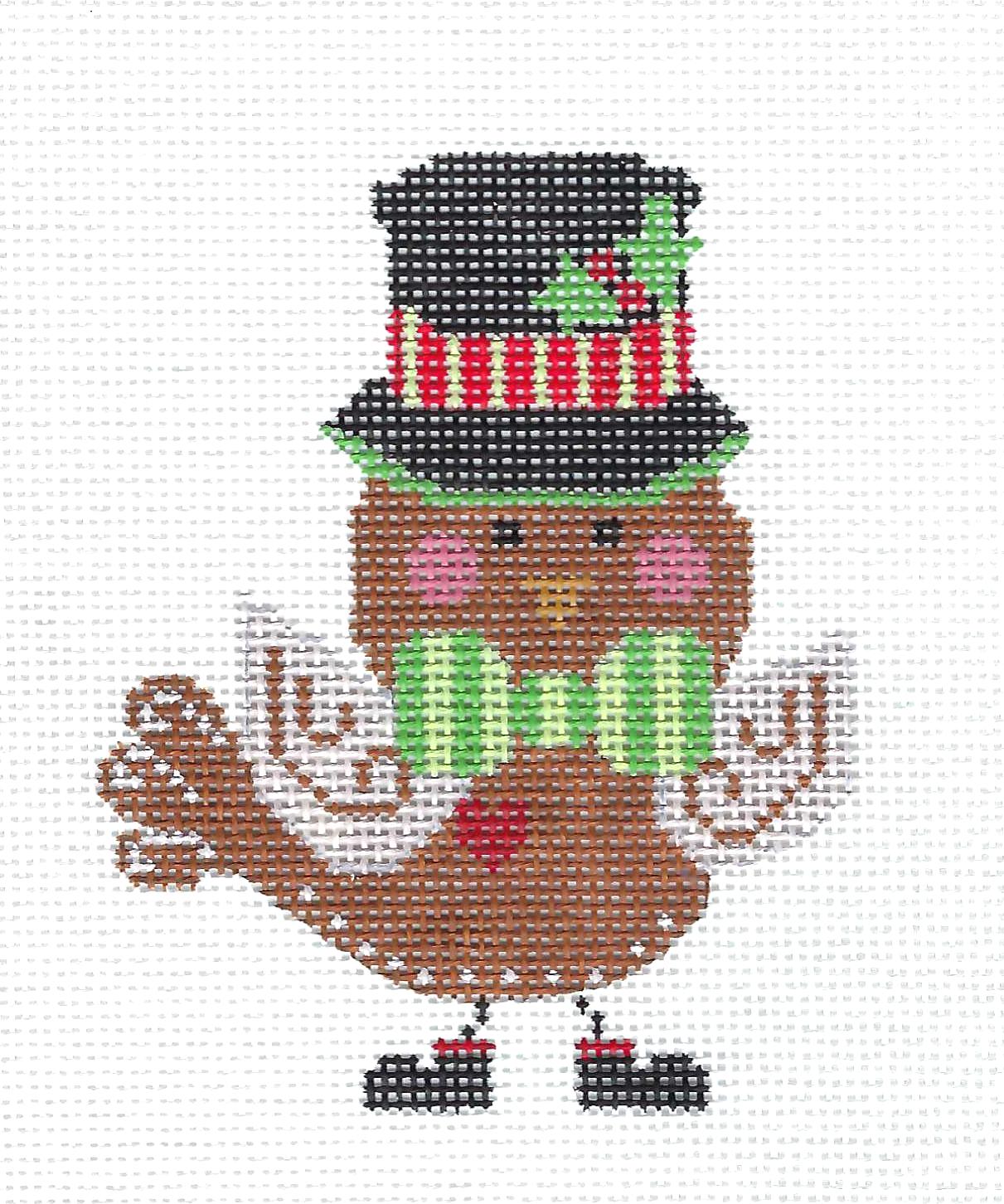 Bird Canvas ~ Brown Bird in a Bow Tie & Hat & STITCH GUIDE 18Mesh handpainted Needlepoint Ornament Canvas by CH Designs