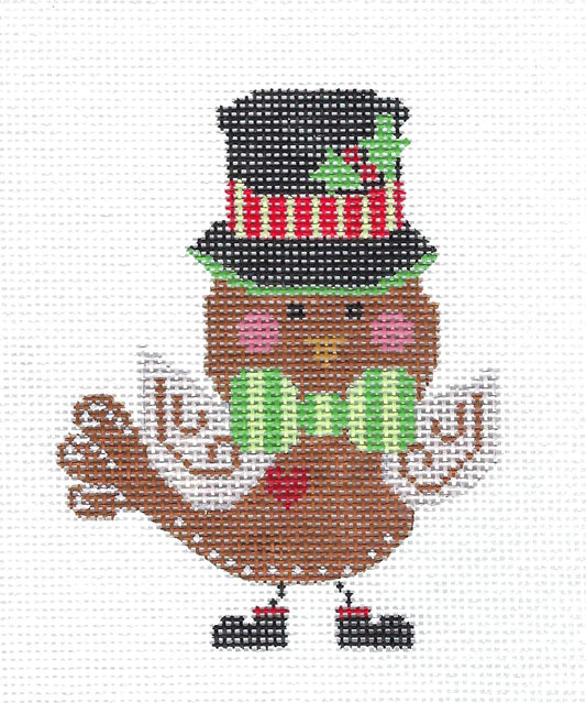 Bird Canvas ~ Brown Bird in a Bow Tie & Hat & STITCH GUIDE 18Mesh handpainted Needlepoint Ornament Canvas by CH Designs