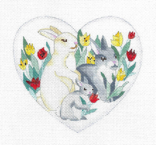 Heart ~ Springtime Sweetheart Bunny Family Heart Ornament HP Needlepoint Canvas by dede
