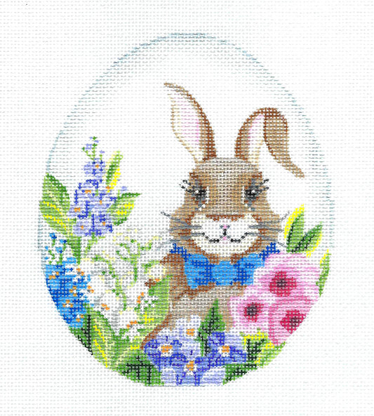 Kelly Clark - Brown Bunny Rabbit on a LG. Floral EGG 18 mesh handpainted Needlepoint Canvas by Kelly Clark