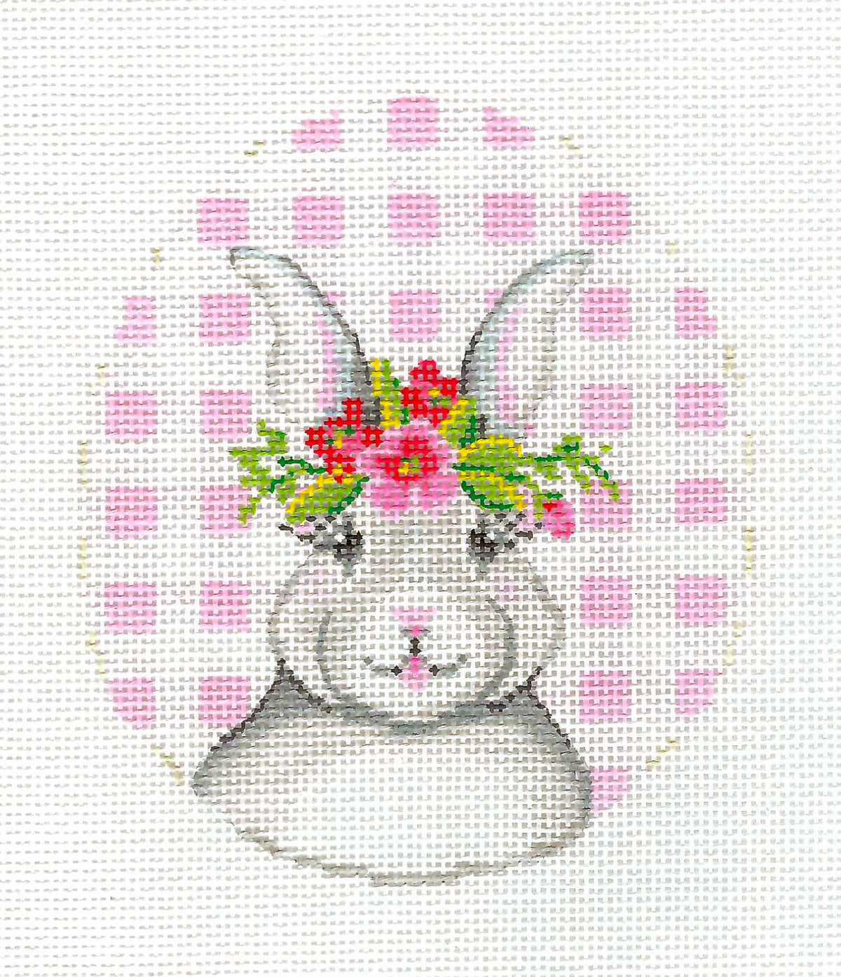 Kelly Clark - Easter Bunny Rabbit on a Pink Checked EGG 18 mesh handpainted Needlepoint Canvas Kelly Clark