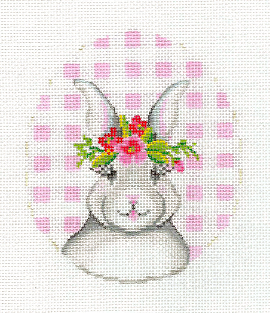 Kelly Clark - Easter Bunny Rabbit on a Pink Checked EGG 18 mesh handpainted Needlepoint Canvas Kelly Clark