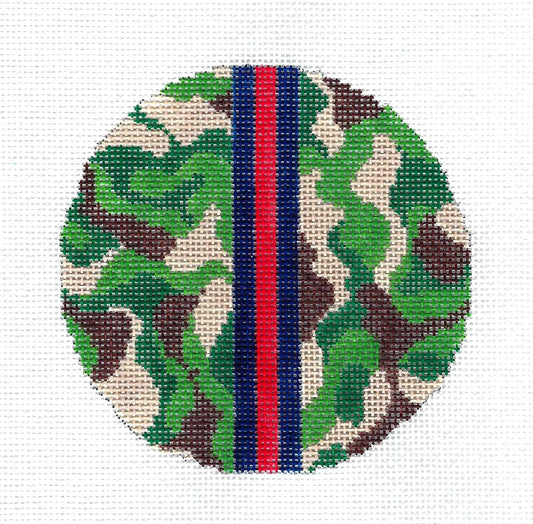 CAMO Pattern 18 mesh handpainted 4" Rd. Needlepoint Ornament Canvas by C'ate La Vie