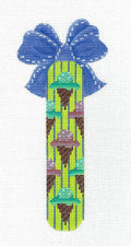 Kelly Clark ~ ICE CREAM CONE Candy Stick with a Bow handpainted Christmas Ornament 18 Mesh Needlepoint Ornament by Kelly Clark